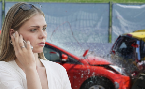 Woman calling collision center in Rockville, MD